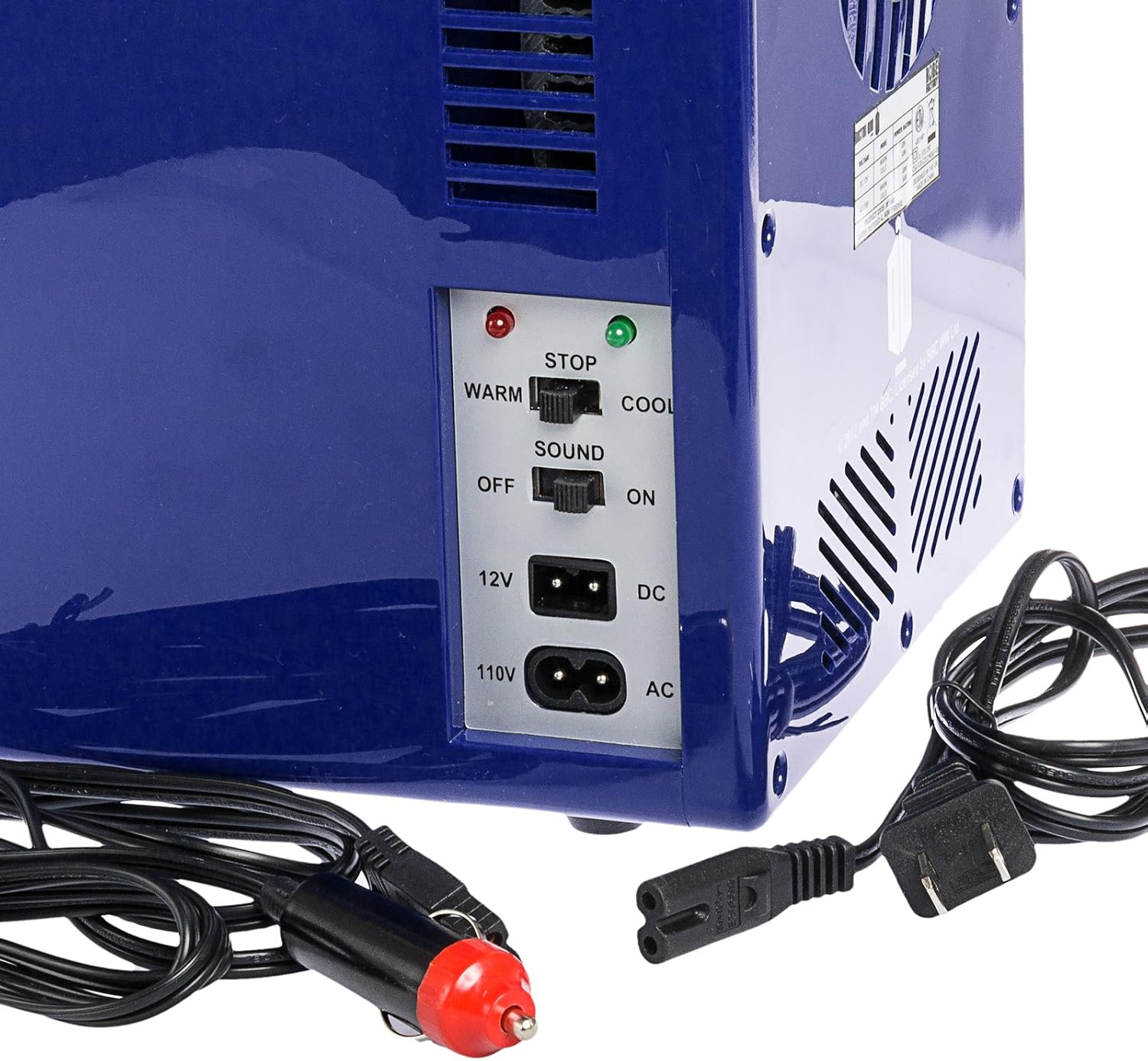 Back panel of the TARDIS Mini Fridge showing power inputs and controls
