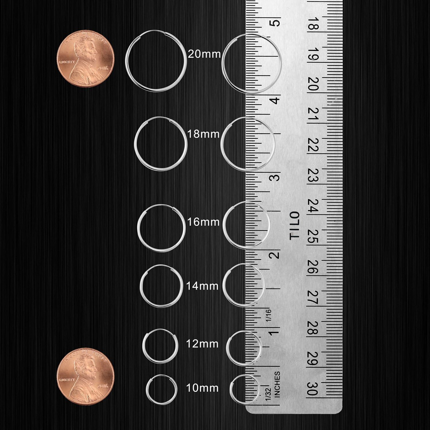 14k White Gold Endless Hoop Earrings, 14k Gold Thin Hoop Earrings, Cartilage Earrings, Helix Earring, Nose Hoop, Tragus Earring - Image 3