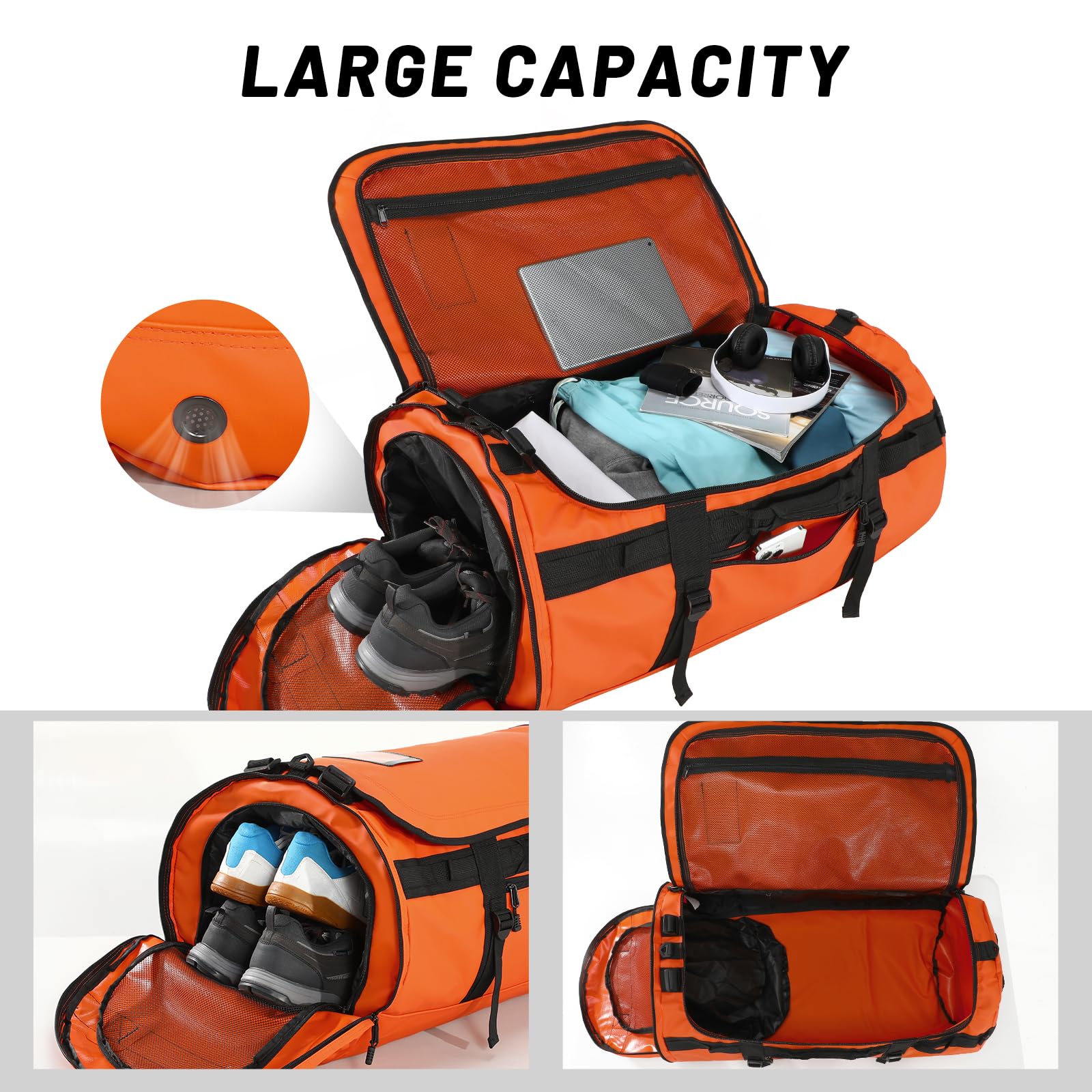 MIER Grande borsone sportivo da palestra con scomparto per scarpe, resistente e impermeabile, verde scuro, 60 l, Verde scuro, 60 L, Borsa sportiva