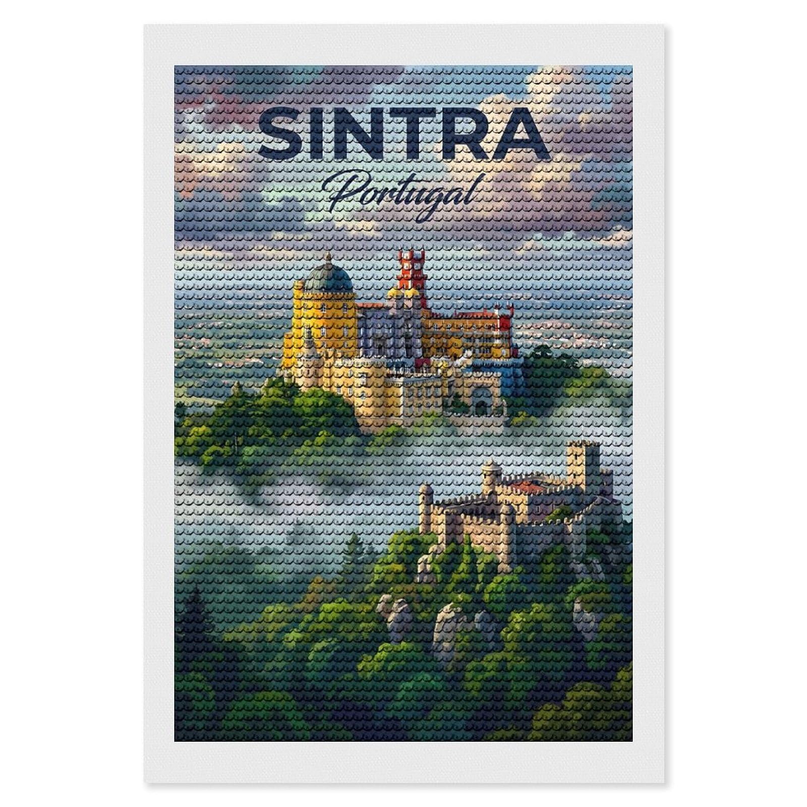 Junmoney Sintra Portugal Palaces Round Drill Diamond Painting 8"x12", for Craft Lovers, Stress Relief Craft, Bedroom Decor, Festive Craft Gift