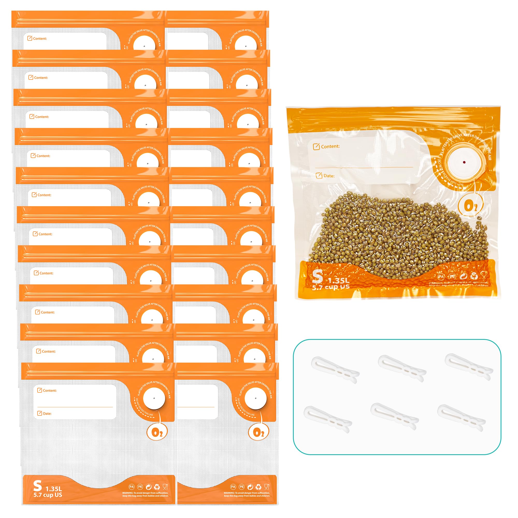 Vacuum Sealer Kit, Reusable Sous Vide Bags- 20 Food Storage Bags 8.7"x8.3"