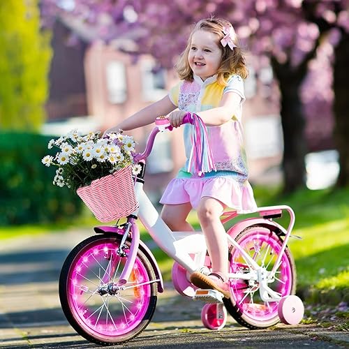 Miniatura 6 de Juego de serpentinas de cesta de bicicleta para niños, cesta de mimbre para manillar de bicicleta con 2 luces LED para rueda de bicicleta,