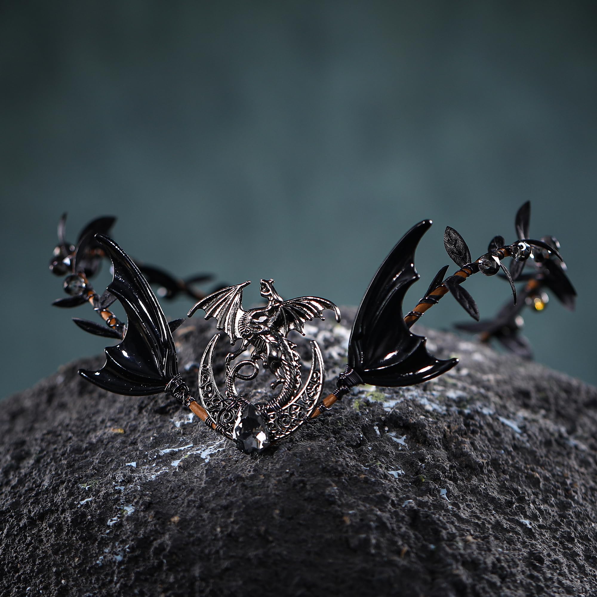 Black Crystal Floral Tiara Headpiece - Women Accessories Amazon.com : MOSTORY Handmade Black Flower Crown Fairy  main image 2