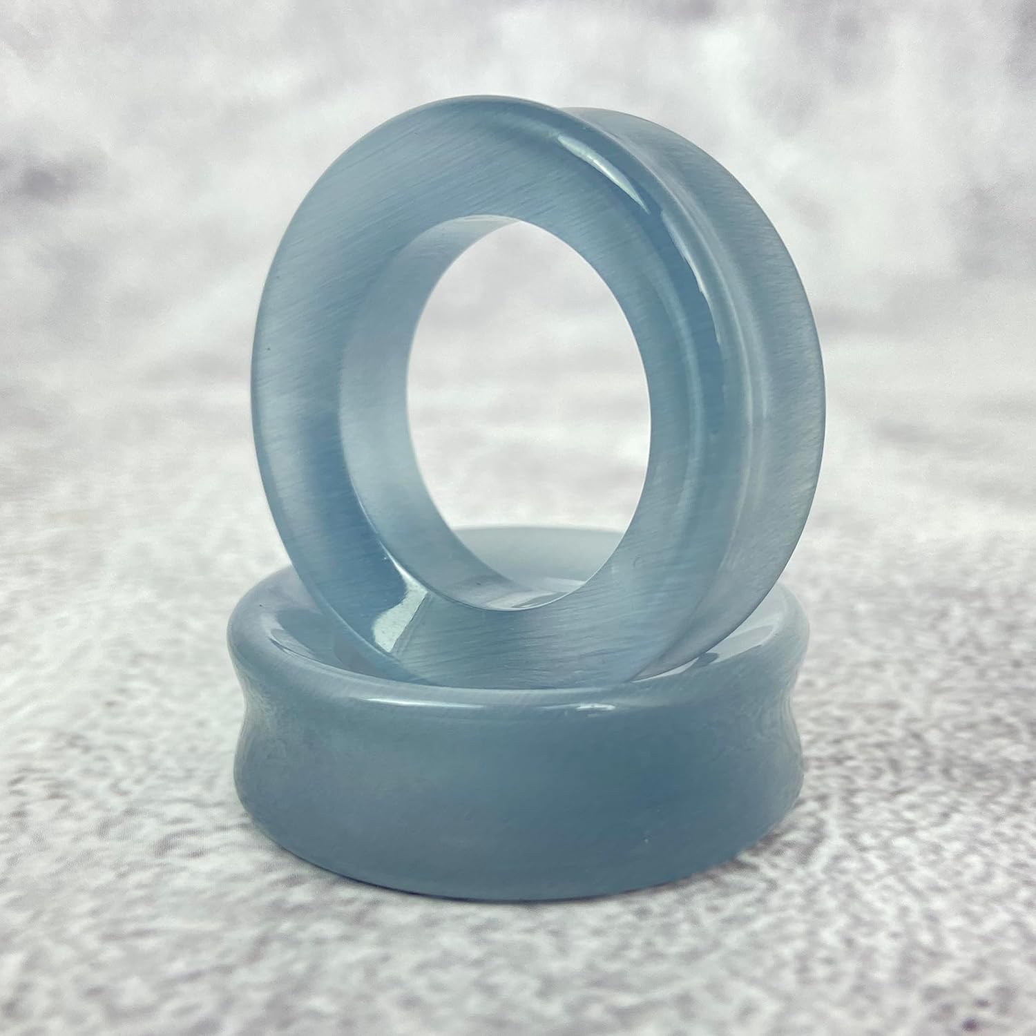 Mystic Metals Body Jewelry Pair of Large Gauge Gray Cat Eye Stone Double Flare Concave Tunnels (STN-653) over 1 inch plugs gauges