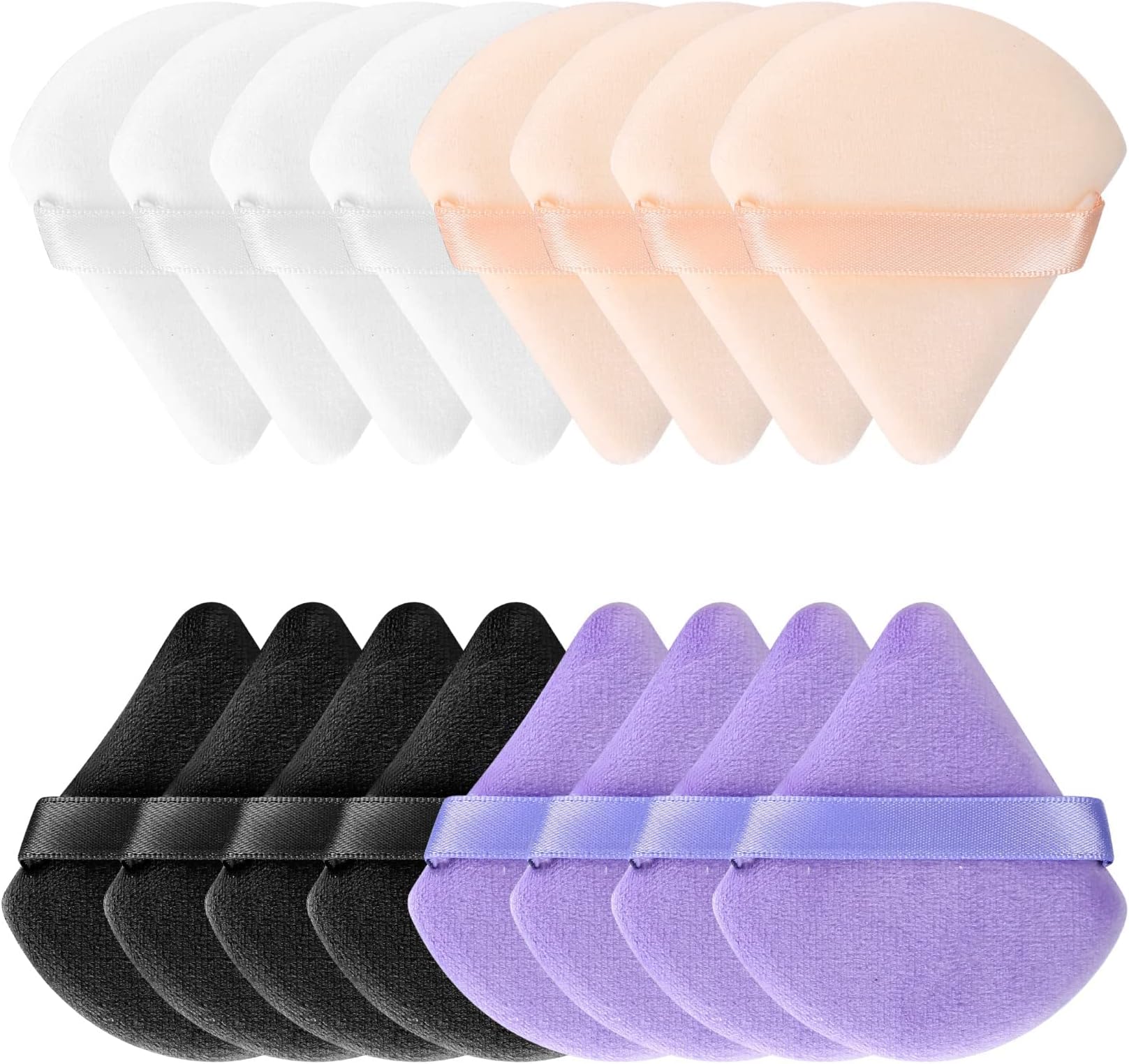 16 Pcs Triangle Makeup Puffs, Soft Cosmetic Foundation Powder Sponge Cushion Puffs for Loose Powder Wet Dry Makeup - 4 Colors