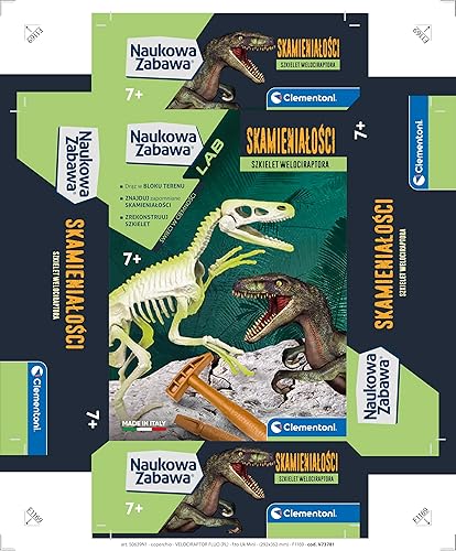 Miniatura 3 de Clementoni 50639 Scientific Fun Fossils Velociraptor Fluorescent Educational Kit for Children from 7 Years Old Polish Version