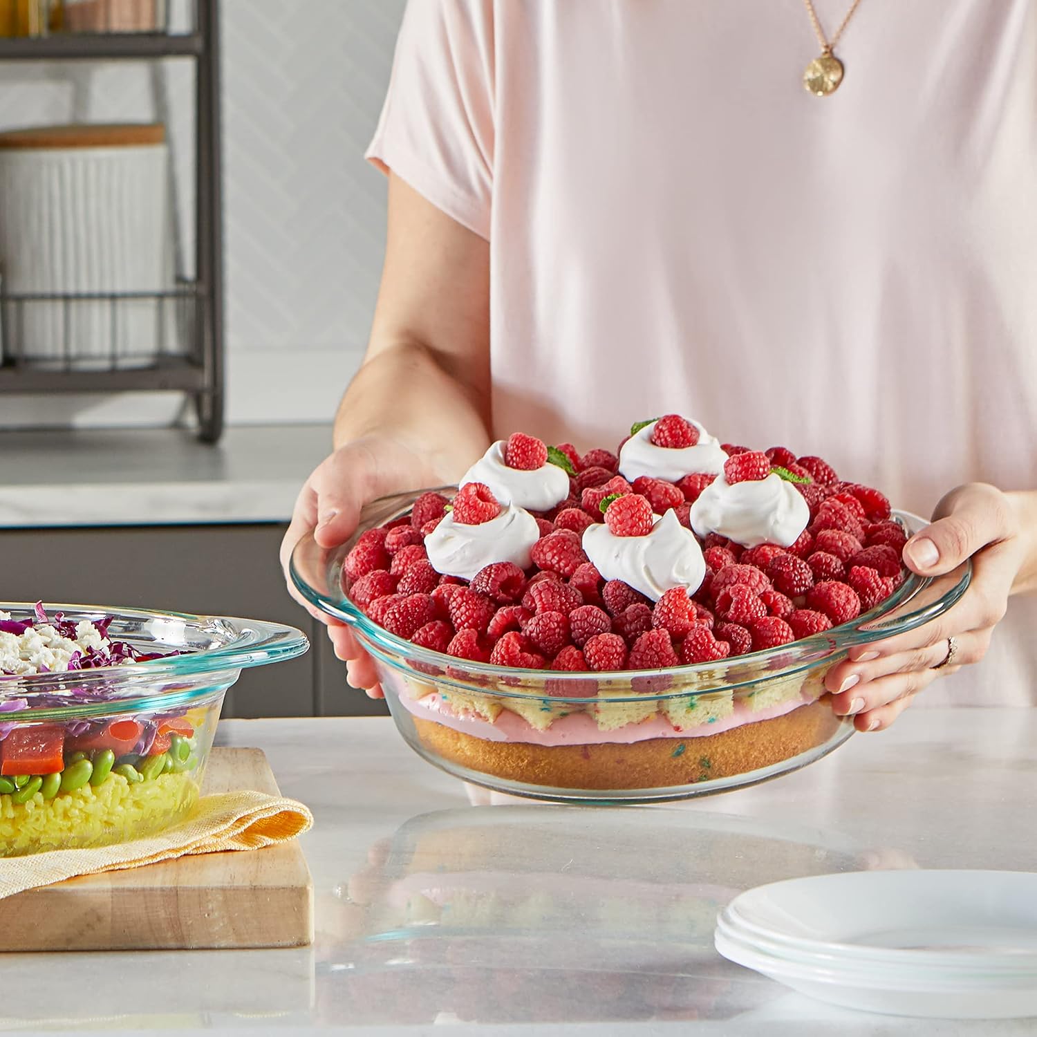 Pyrex Deep 2-Piece 9.5" Glass Baking Dish Set, Glass Bakeware Set, Dishwasher, Microwave, Freezer and Pre-Heated Oven Safe, Deep