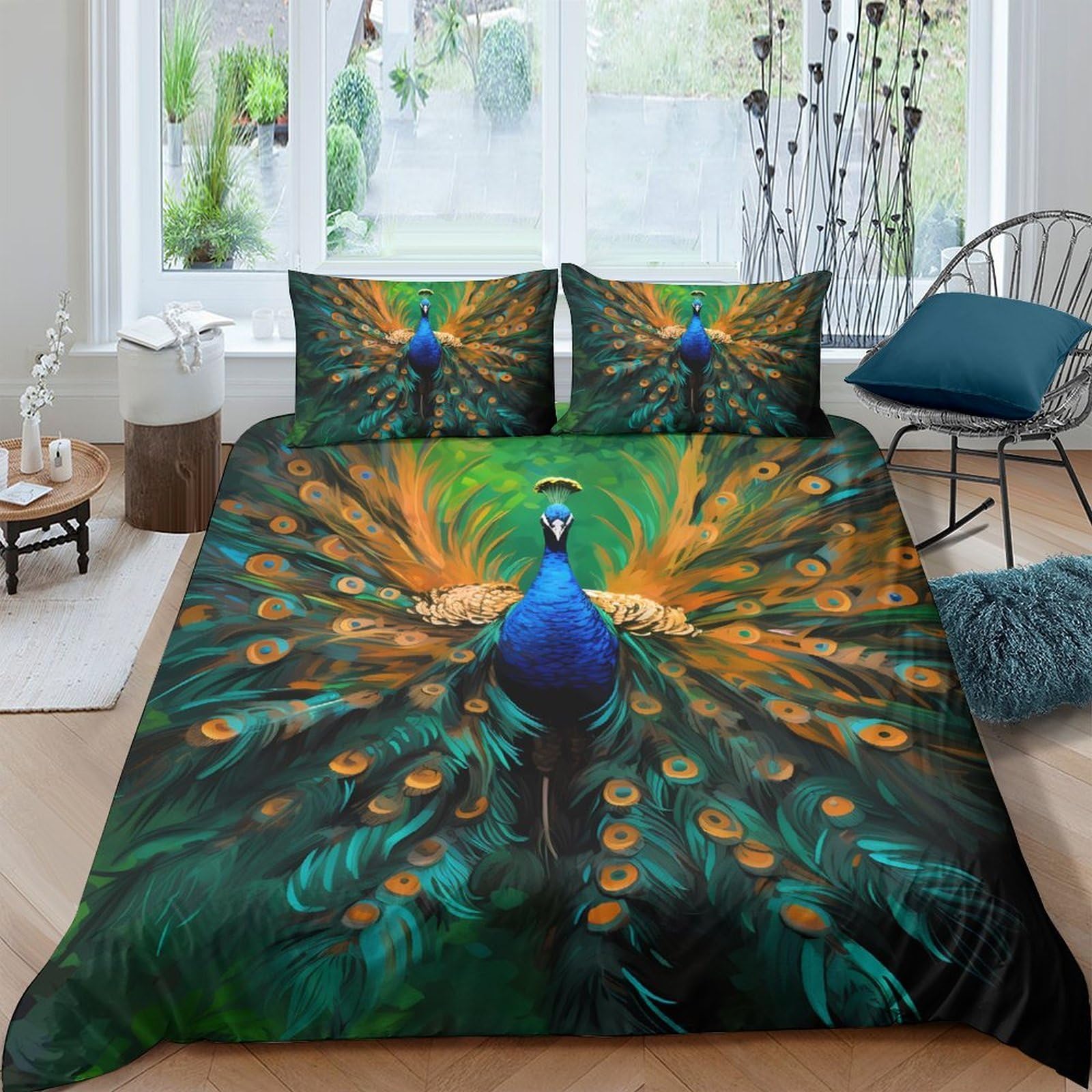 Ctjqhvkz Style-1 3D Printed Peacock Fitted Sheet Microfiber Soft Decorative Feather Bed Cover For Bedroom Dorm Mattress Protection Single（135X200cm）