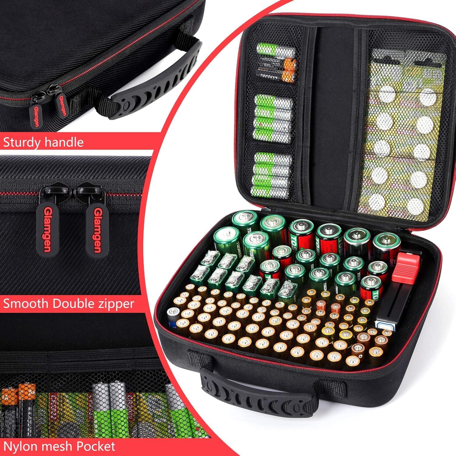 Battery Organizer Storage Case Box with Tester BT168 -for All Types Batteries Container, Fireproof & Waterproof Battery Keeper Caddy for Home Drawer, Small Cases Holder for AA AAA C D 9V (Holds 104＋)