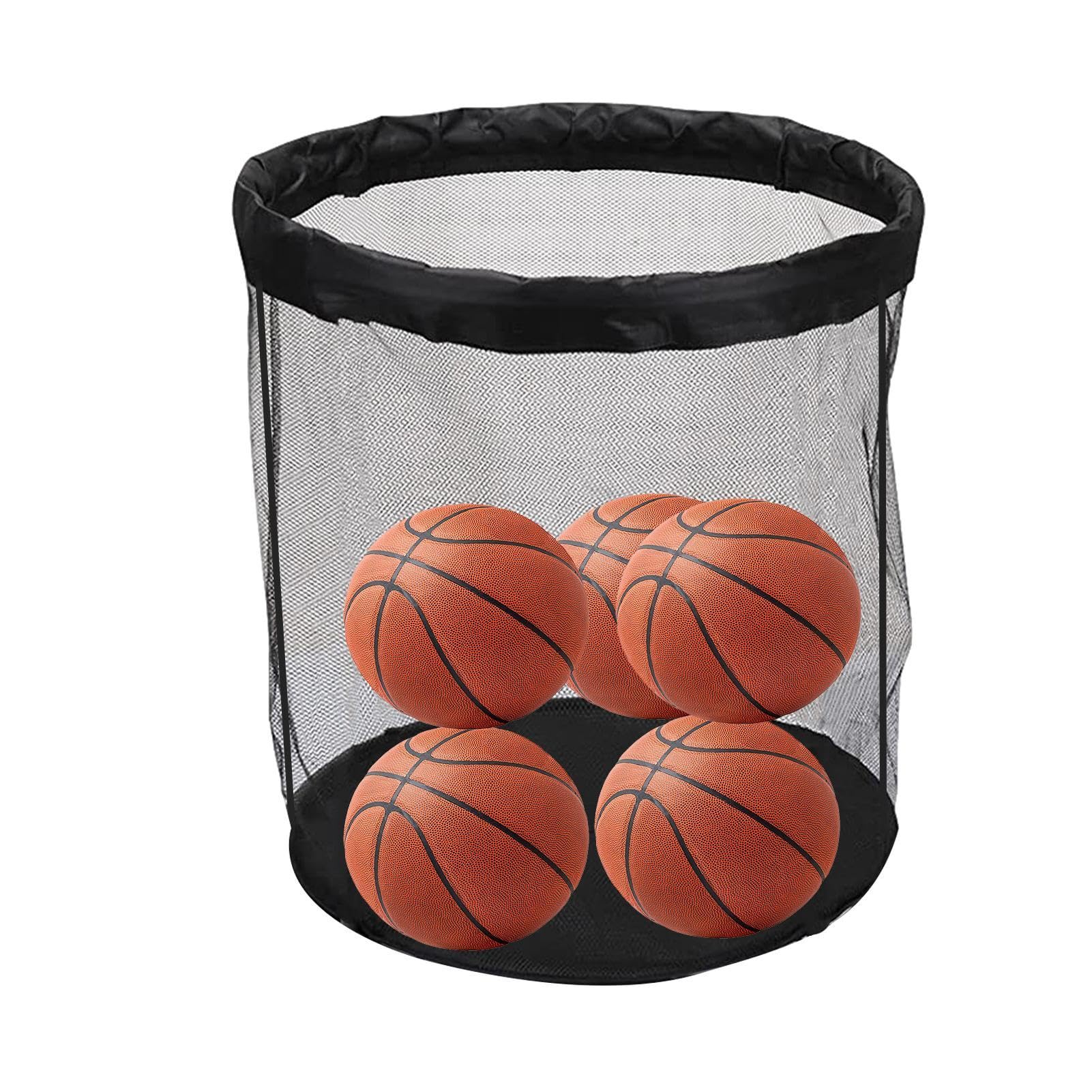KERALI Black Nylon Mesh Storage Basket for Football, Basketball, Soccer, Volleyball - 15L, Foldable, Waterproof, Open Top, Sports Equipment Storage Bag