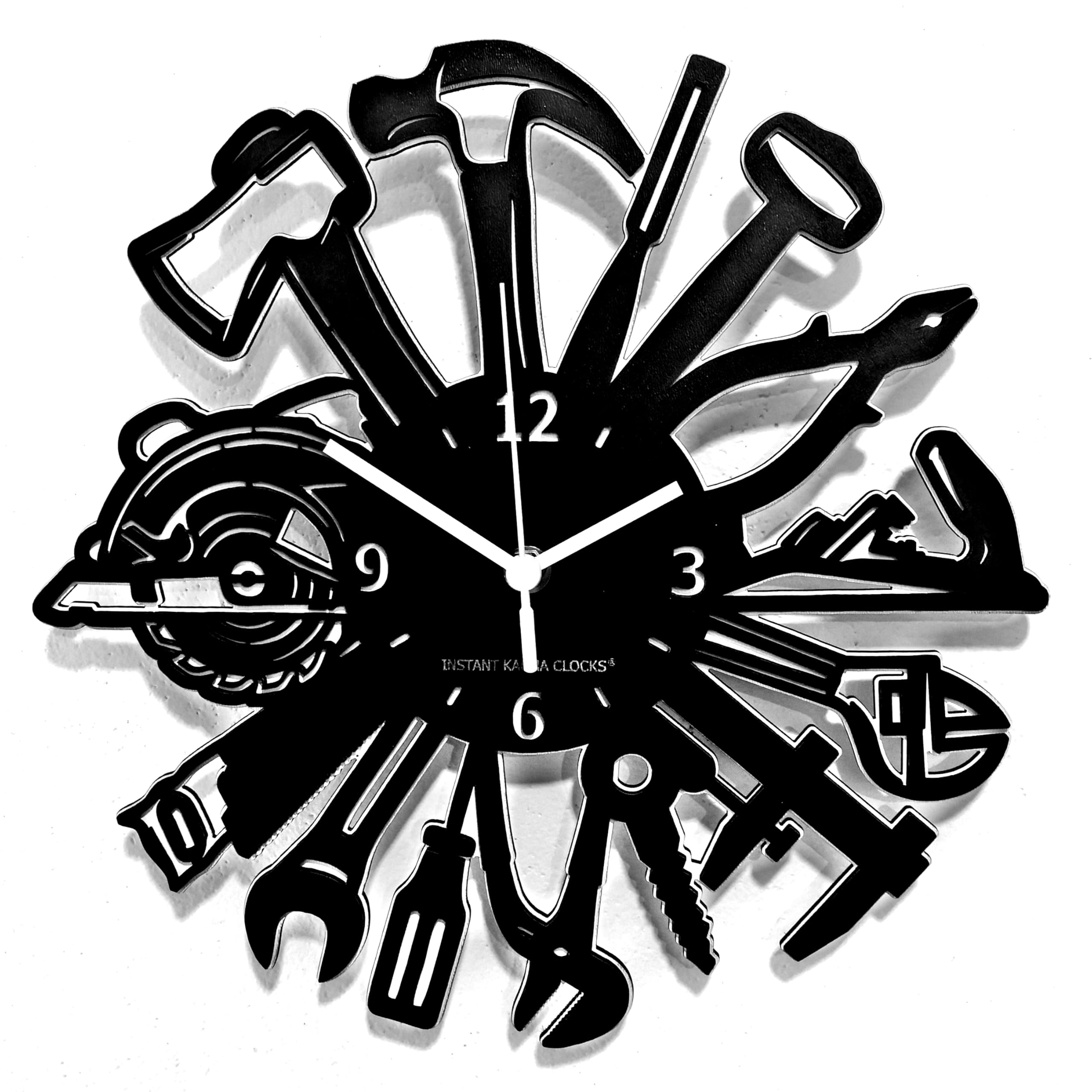 Instant Karma Clocks Hdf Wood Wall Clock ➤ Carpenter Artist Masonry Plumber Mechanic Garage Tools