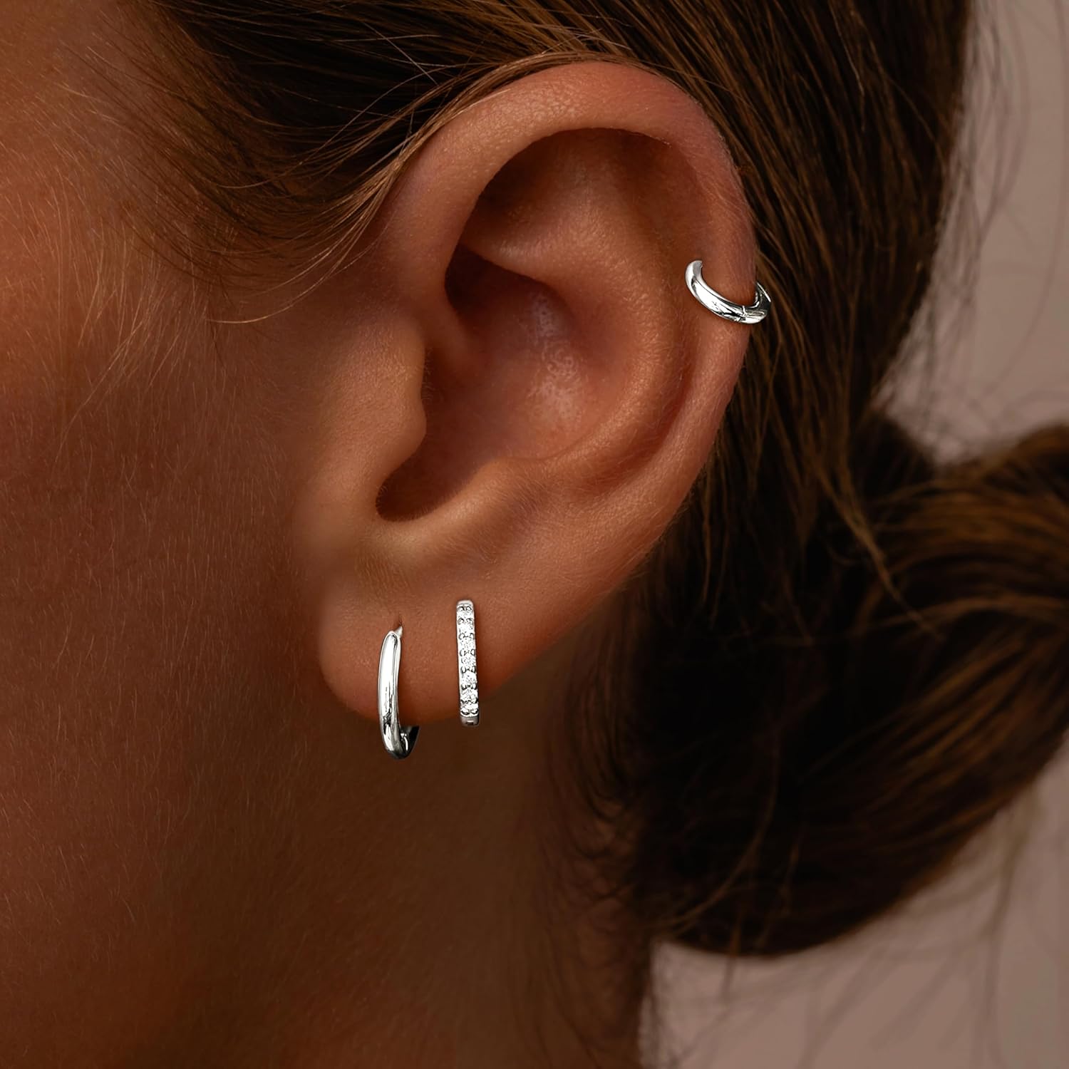 Small Sterling Silver Huggie Hoop Earrings Set for Women, Hypoallergenic 14K Gold Plated Hoops Stacks for Multiple Piercings, Dainty Cute Mini Lightweight Cartilage Studs Trendy Jewelry Gift - Image 2