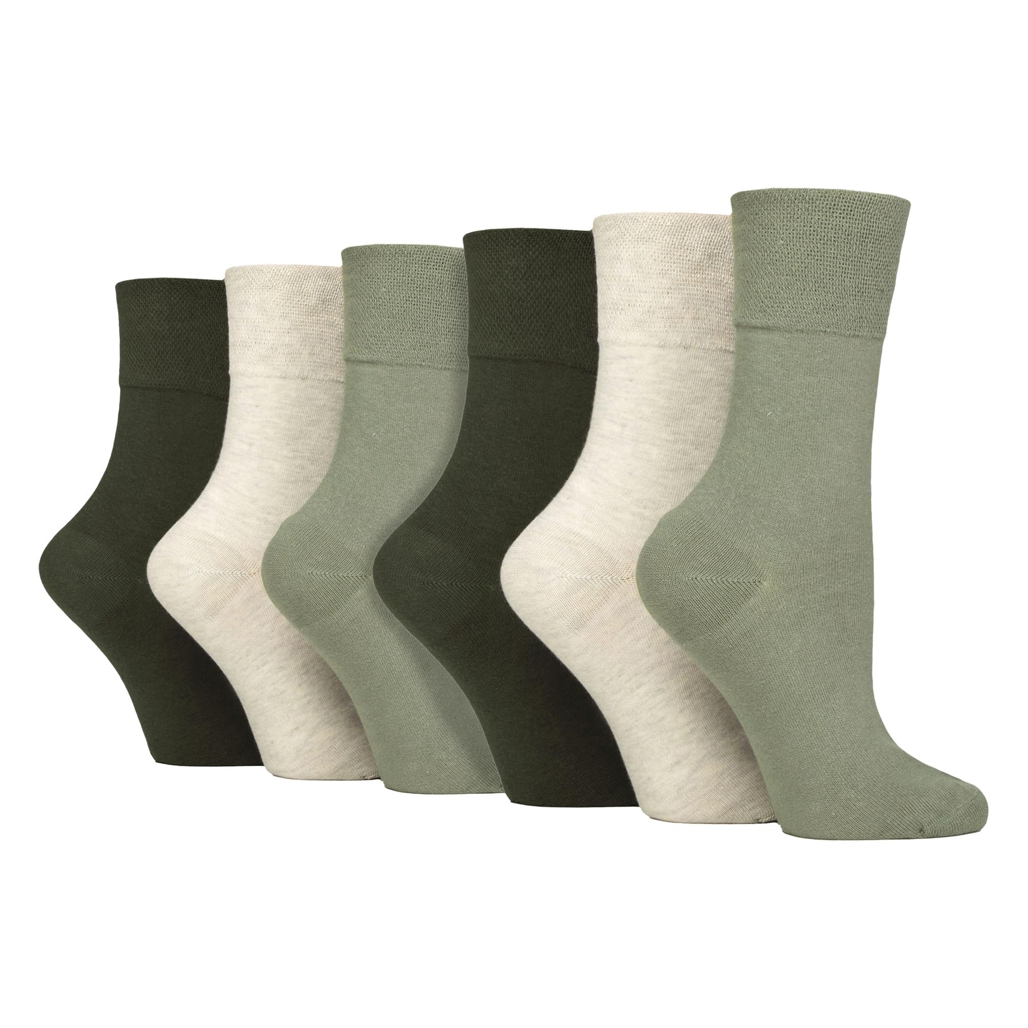 IOMI Footnurse - Ladies 6 Pair Multipack Non Elastic Diabetic Socks with Gentle Grip Wide Top 4-8 (UK, Numeric, 4, 8, Regular, Regular, Khaki/Forest/Cream/Grey)