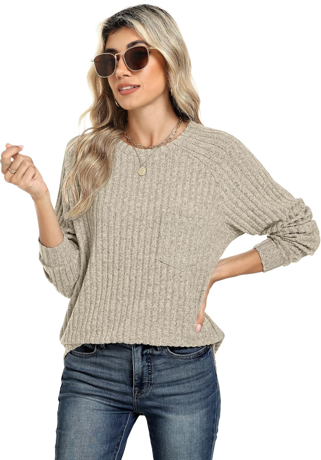 Motarto Lightweight Sweaters for Women Tunic Ribbed Tops Pull Over Casual Long Sleeve Shirts Plus Size Top for Daily Wear - Image 3