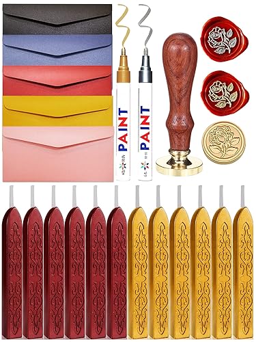 Kit de sellos de cera con mechas bolígrafo metálico y sobre varillas de cera de sello retro antiguas para sellos de letras sobres vintage sello de