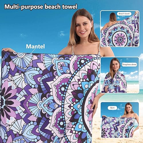 Miniatura 2 de Toallas de playa de microfibra de secado rápido a prueba de arena súper suaves manta compacta de gran tamaño 30 x 60 pulgadas toalla ligera sin