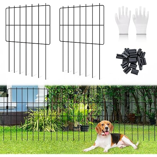 WEEDING 25 Pack Decorative Garden Fence, 17 in(H) X 27 Ft(L) Rustproof Metal Wire Fencing Border Animal Barrier, Reusable No Dig Dog Rabbits Ground Stakes Fence for Outdoor Yard, Black