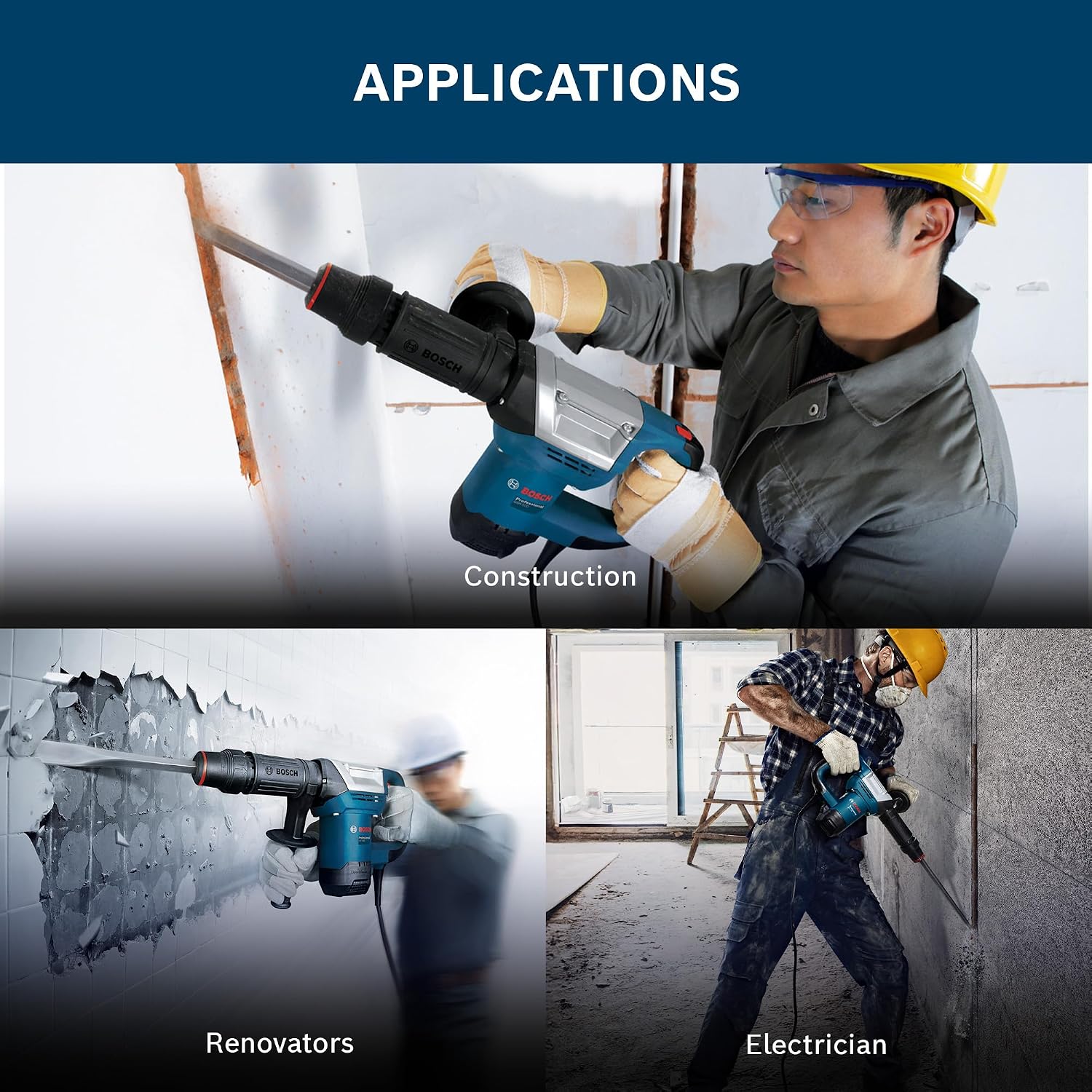 Bosch GSH 500 Demolition Hammer applications in construction, renovation, and electrical work
