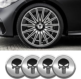 4PCS Car Wheel Center Hub Cover, Center Caps for Rims, Waterproof & Rustproof Automotive Accessories Decals, Universal Car Accessories Hub Caps Compatible with Cars (Silver/Balck Skull)