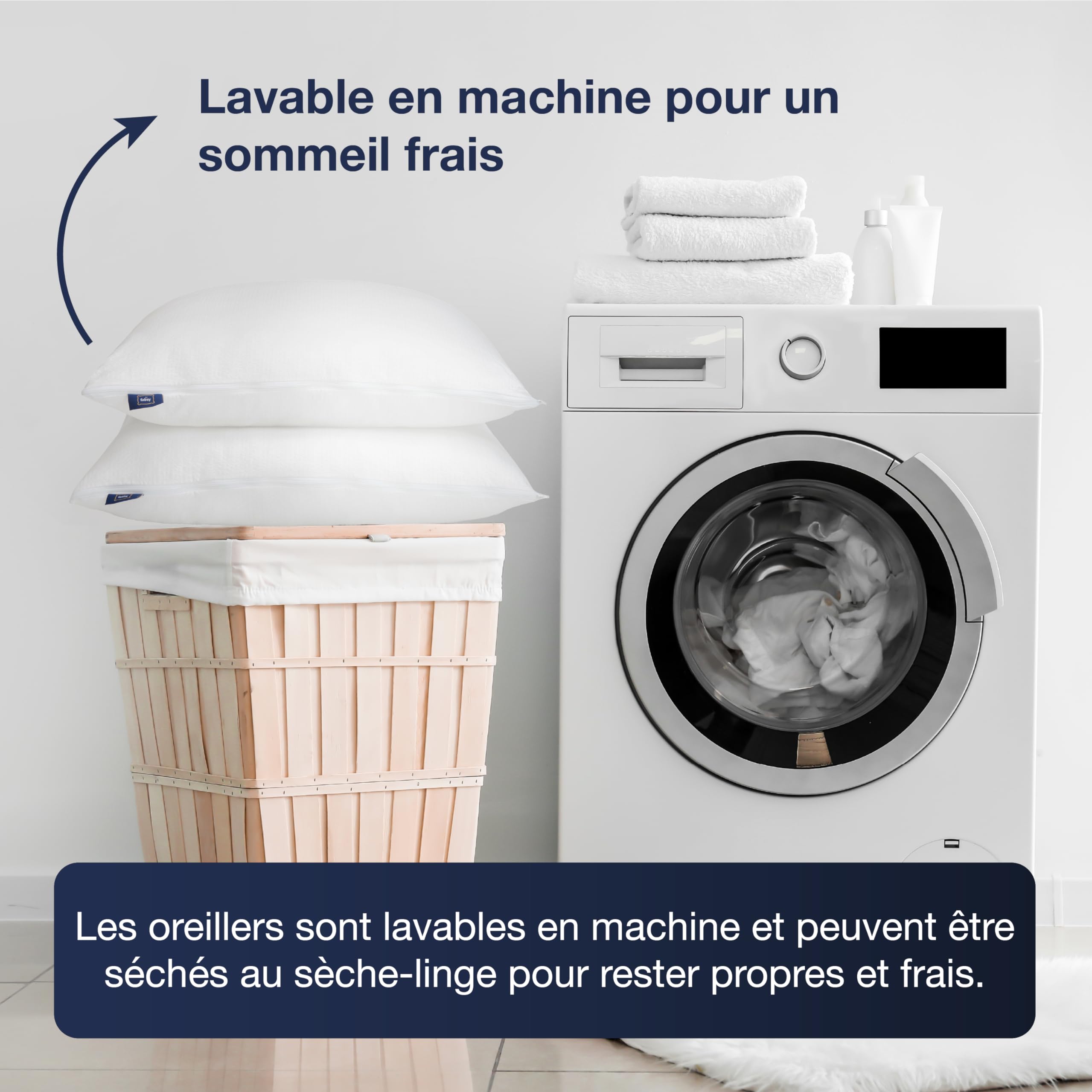 Fabsy Lot de 2 oreillers de lit-Oreiller en Microfibre-Oreiller Super Doux et Rafraîchissant, Rempli de bules de Polyester Respirantes-Durable–Coussin Réglable en Hauteur (Blanc, 65x65cm)