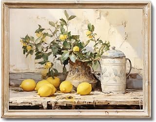 RETRART Vintage Lemon Wall Art Lemon Fruit Wall Decor, 8x10 Inch Farmhouse Landscape Painting Print for Kitchen, Living Room Bedroom Decor Unframed Cottage Style Nursery Art, Moody Still Life Poster