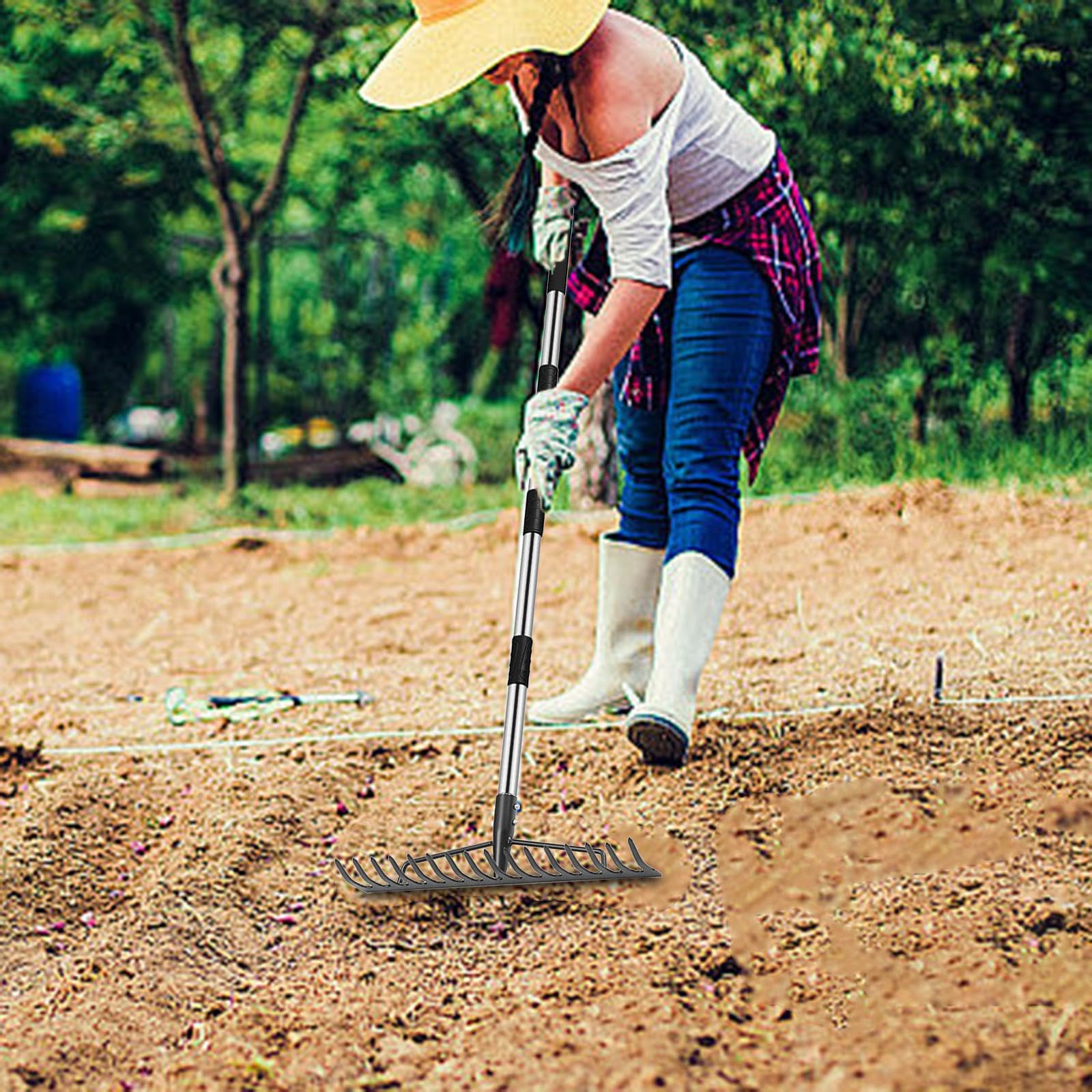 Rastrillo de Jardín para Hojas con Mango Ajustable, de Acero Inoxidable, para Césped Y Jardín.