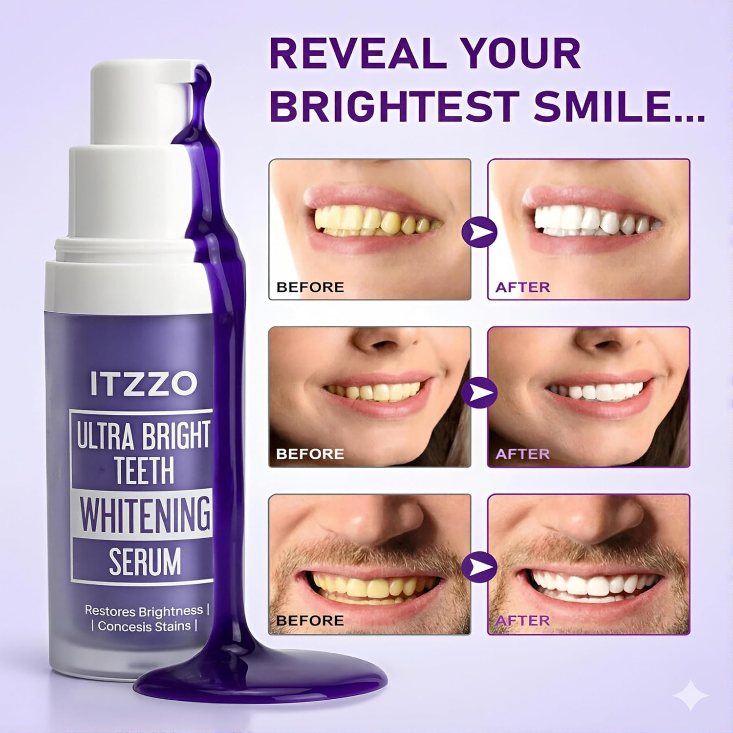 Purple Toothpaste for Teeth Whitening, Purple Teeth Whitening Gel, Color Corrector, Tooth Stain Removal, Peroxide Free for Sensitive Teeth, 30ml image 5