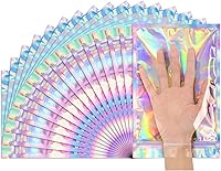 Vista 21 de Funfery Paquete de 100 bolsas holográficas a prueba de olores, bolsas resellables con ventana transparente, bolsa de aluminio de Mylar