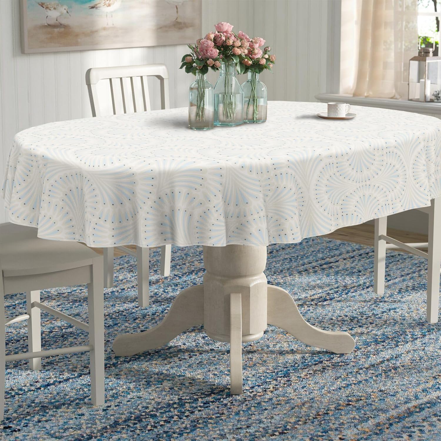 Geometrical Oval Tablecloth Farmhouse 54"x72" Waterproof Table Cloth Washable Fabric Table Cover for Indoor/Outdoor Home Kitchen Dinner Decor image 2