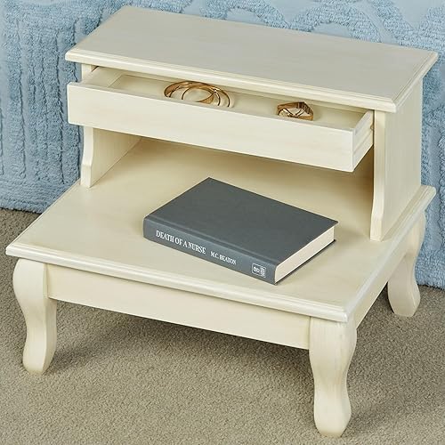 Miniatura 2 de Touch of Class Cessilee - Escalones de madera para cama, color blanqueado, estilo tradicional, cajón de almacenamiento oculto, taburete de madera de