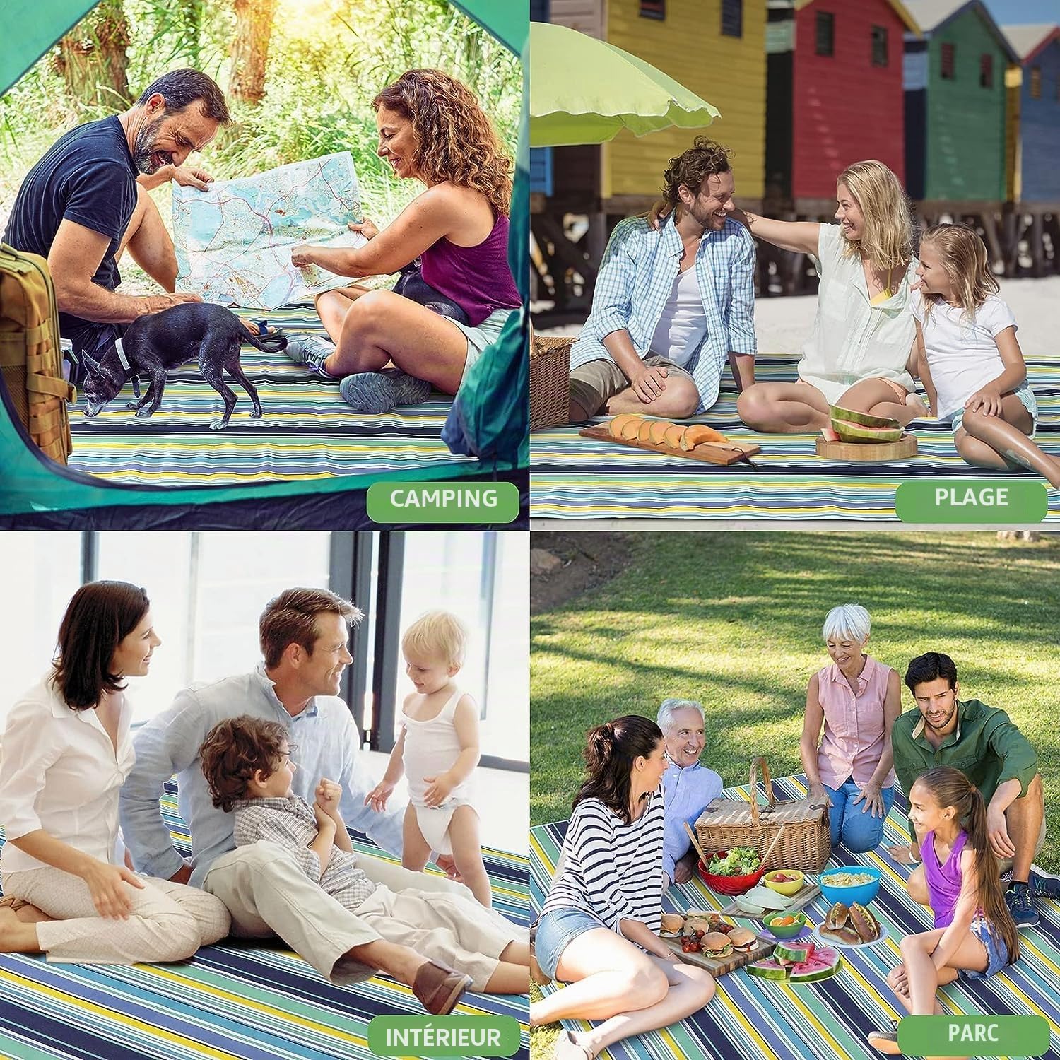 LATERN Grande Couverture de Pique-Nique, 200CM x 200CM Tapis de Pique-Nique Pliable Portatif Double Couche Imperméable Anti-Sable Couverture de Plage pour Plage Parc Camping Randonnée Famille Concerts