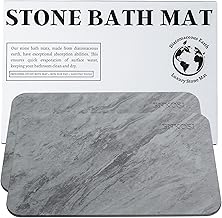 ENKOSI Stone Bath Mat Diatomaceous Earth – Absorbent & Quick-Drying Bathroom Mat – Non-Slip, Natural Bath Stone Mat - Unique Marble Design (23.5 x 15 Grey Marble 2-Pack)