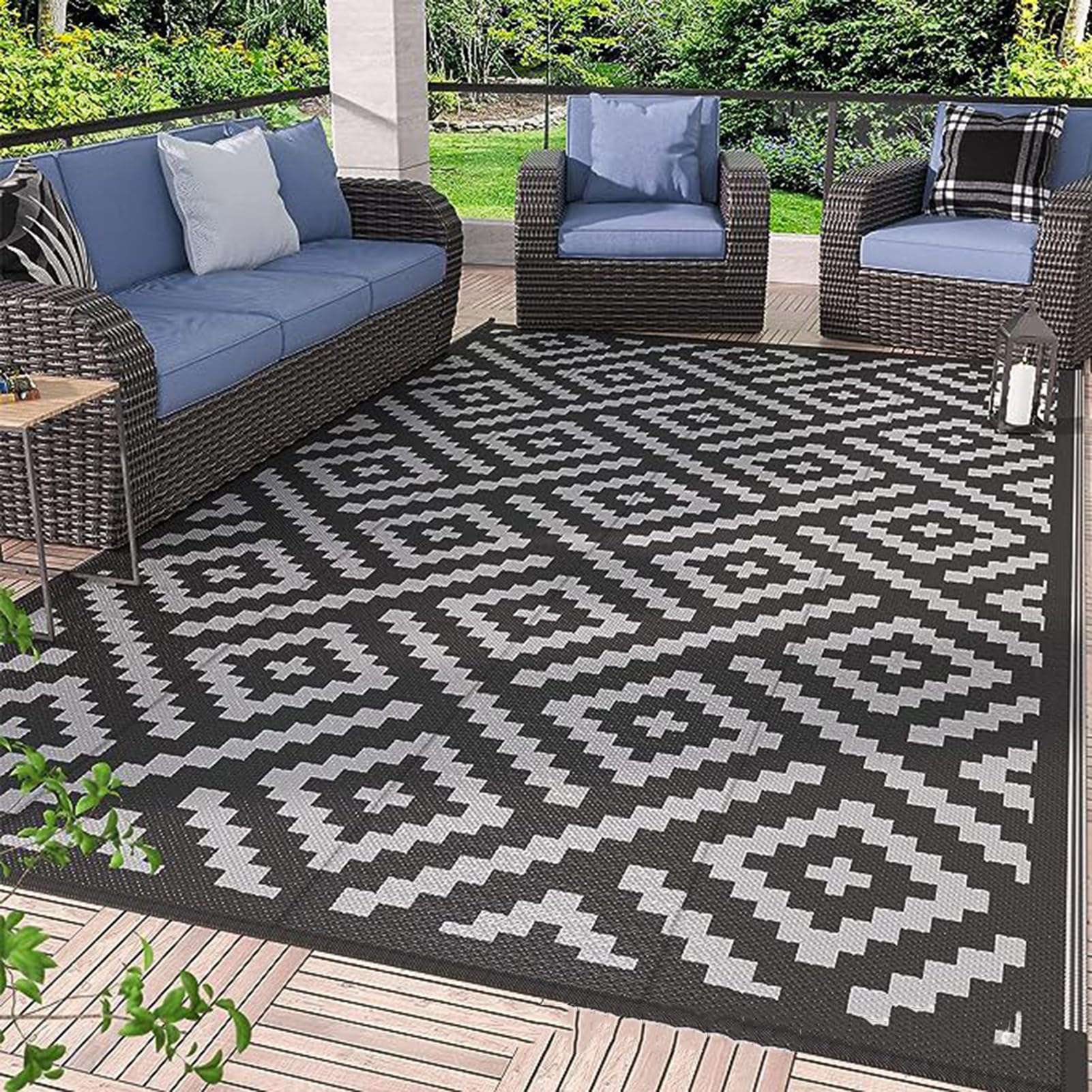 HGTRH Large Outdoor Rug for Camper, Patio Rugs Outdoor Waterproof, Outside Rugs for RV Waterproof Non Slip Washable Crystal Velvet Indoor Outdoor Carpet, Not Fade and UV-Resistant