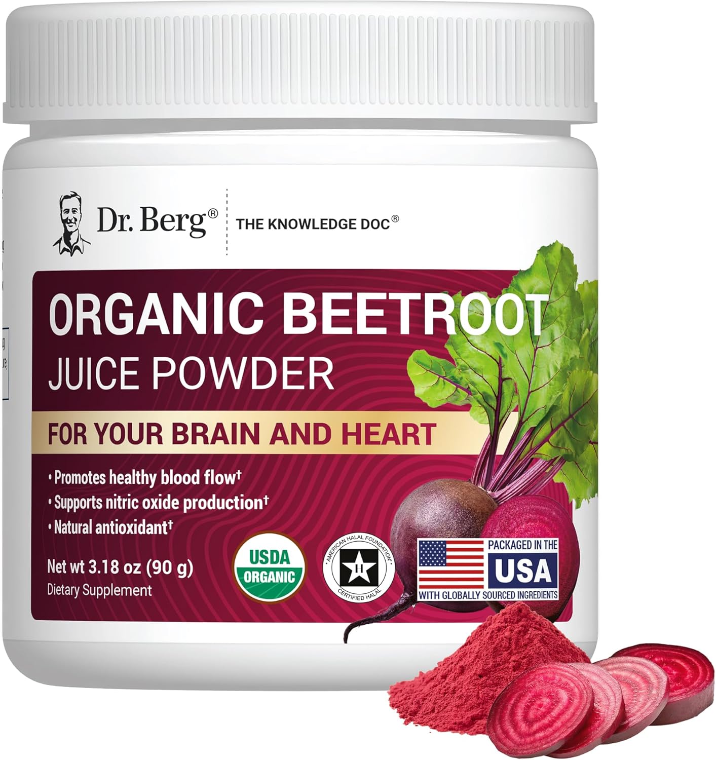 Product image of Dr. Berg Raw Organic Beet Powder from Real Earth-Grown Beets – USDA Certified Organic Beet Root Powder to Support Nitric Oxide Levels, Energy, Blood Flow, & Heart Health* – 30 Servings