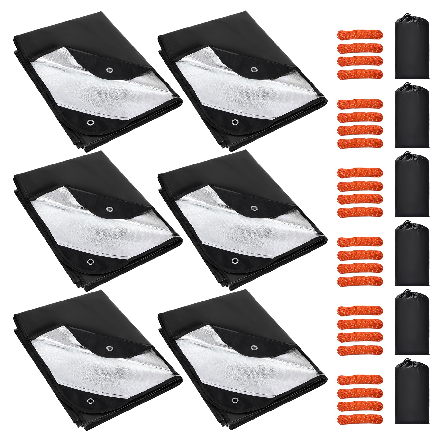 RedSwing 6 Pack Heavy Duty Reflective Survival Space Blankets, Multipurpose Emergency Thermal Blanket for All Weather, Black
