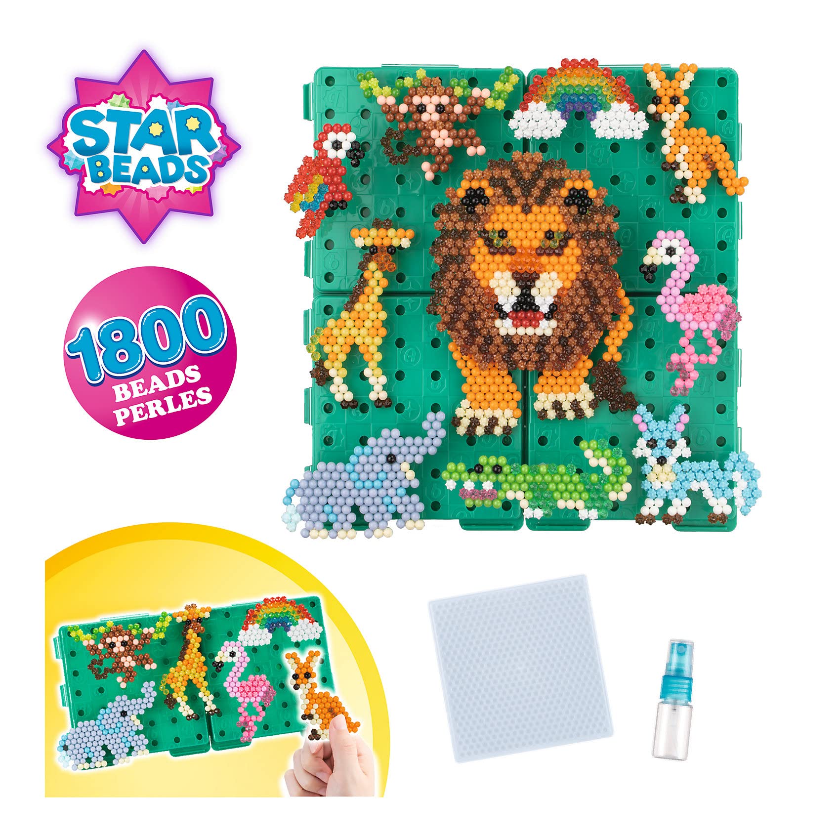Aquabeads Balade En Savane – 1800 Perles Qui Collent à L’eau – Lion Hyper Réaliste – 4 Bases Connectables – Dès 4 Ans
