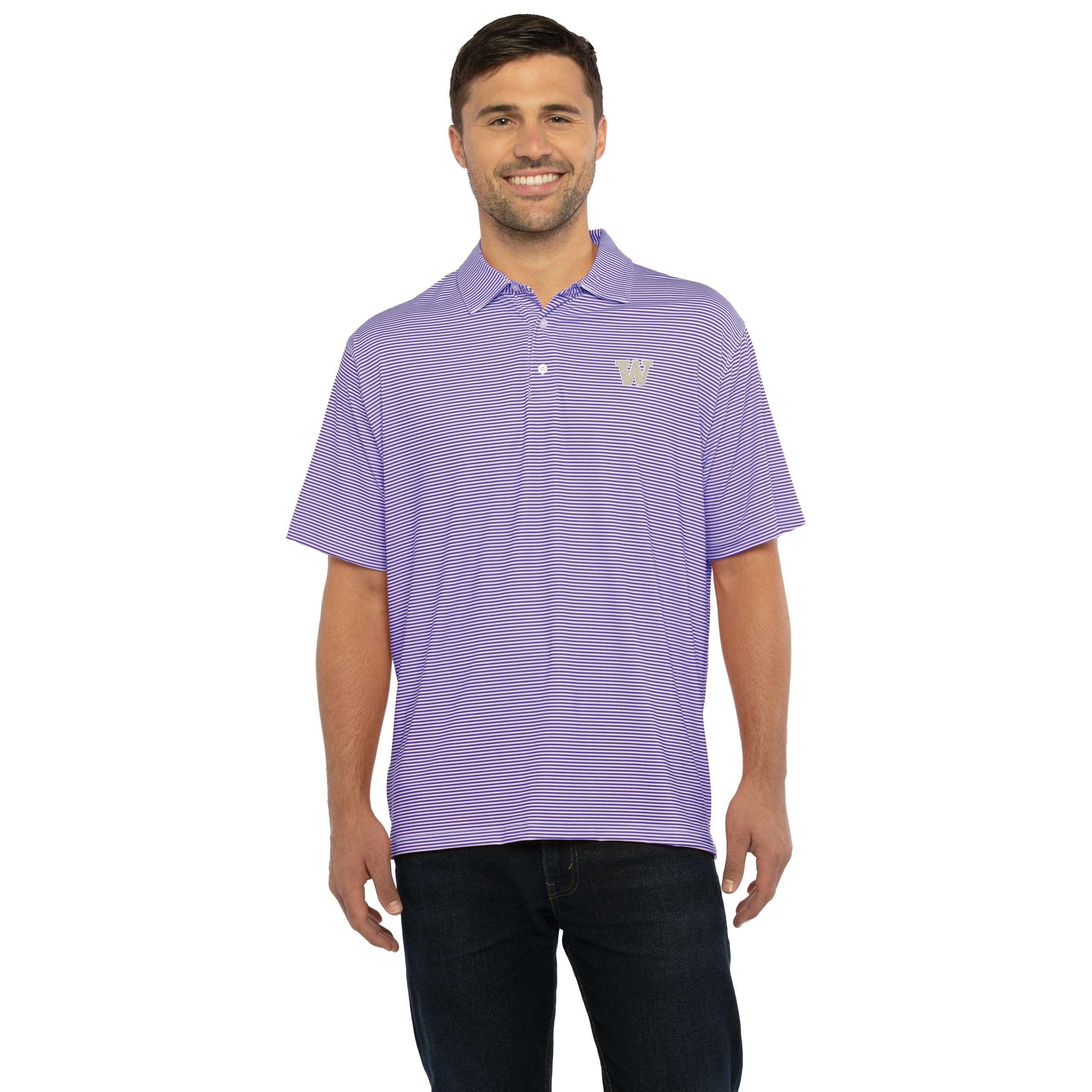 Vantage Apparel NCAA Mens Men's College Moisture Wicking Premium Stretch Fit Striped Polo