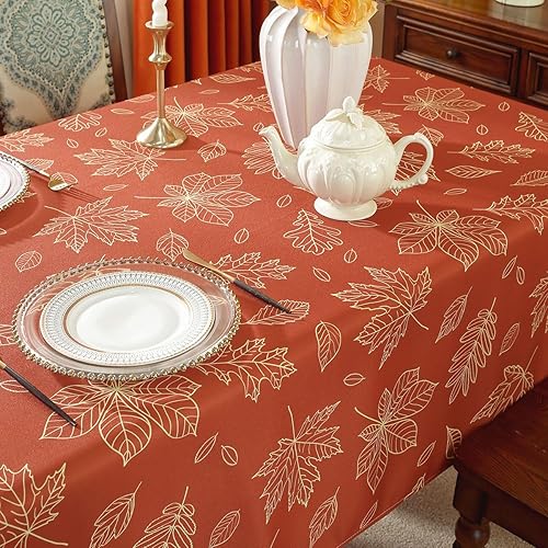 Miniatura 7 de SASTYBALE Mantel rectangular de 52 x 70 pulgadas con hojas de arce y Acción de Gracias, a prueba de derrames, antiarrugas, antideslizante, mantel de