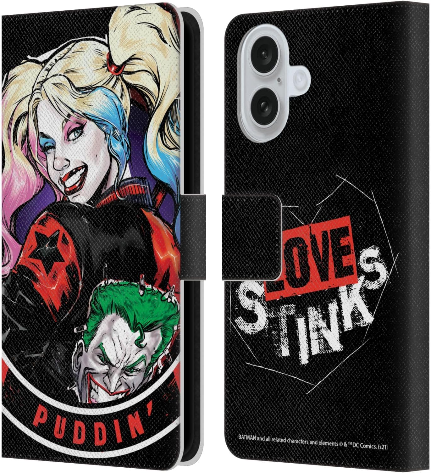 Head Case Designs Officially Licensed Batman DC Comics Puddin Harley Quinn Graphics Leather Wallet Case Compatible With Apple iPhone 16