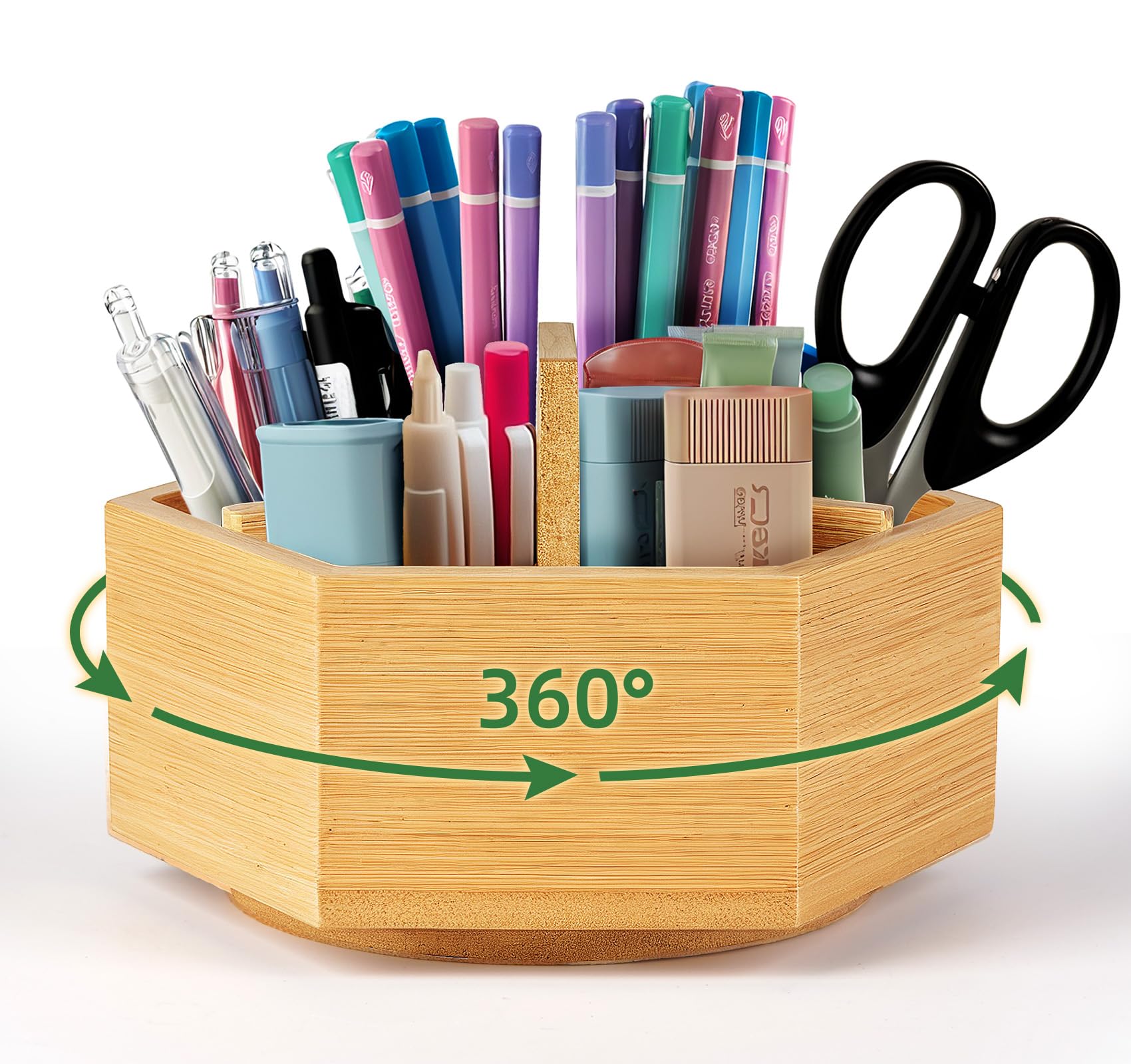 Organizador Escritorio Madera,Anstore 6 Compartimentos Soporte Giratorio de Bambú,Organizador de Bolígrafos de 360 Grados para Cosméticos,Organizador de Escritorio para Suministros de Oficina en Casa