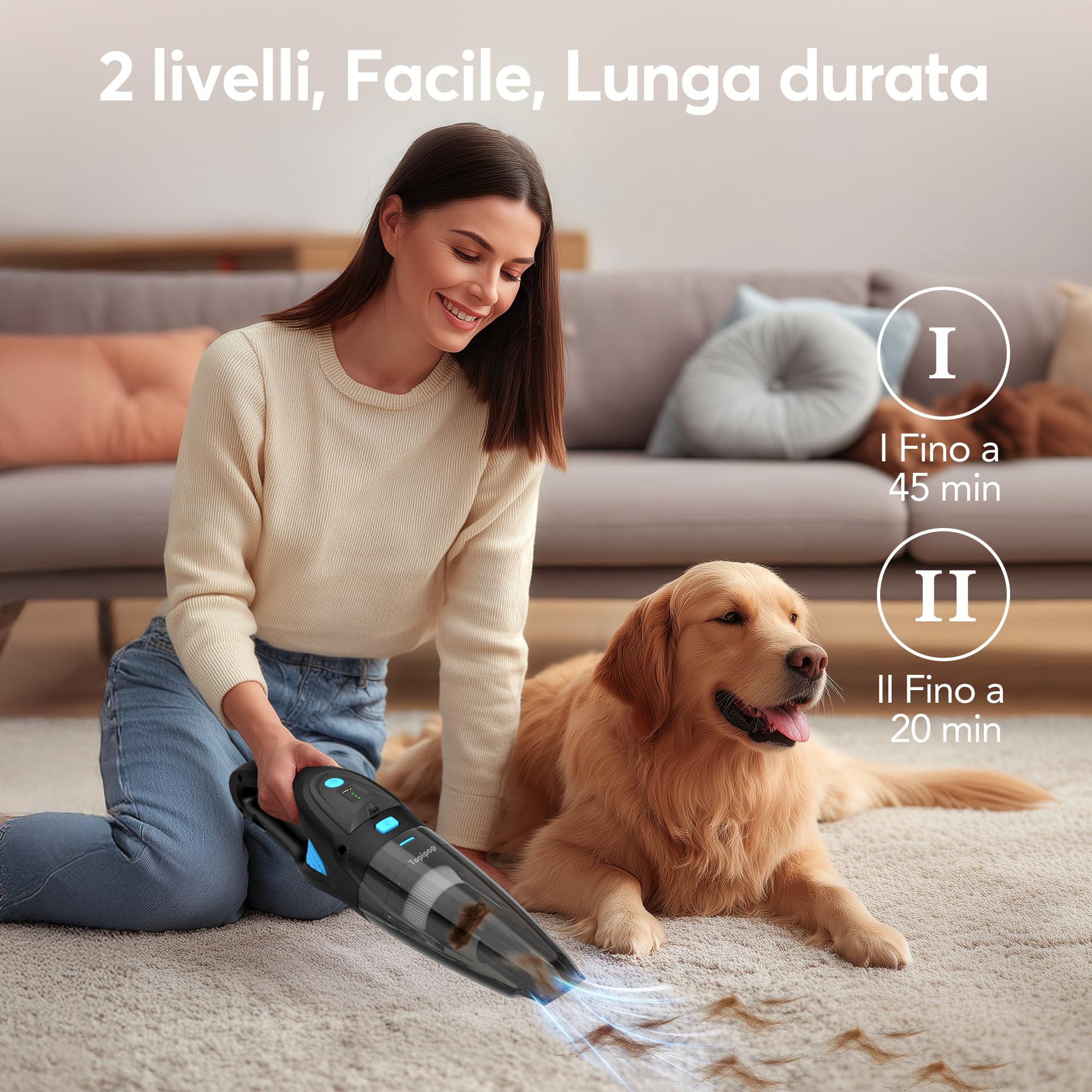Topipop Aspirapolvere a batteria, 25000 Pa, senza fili