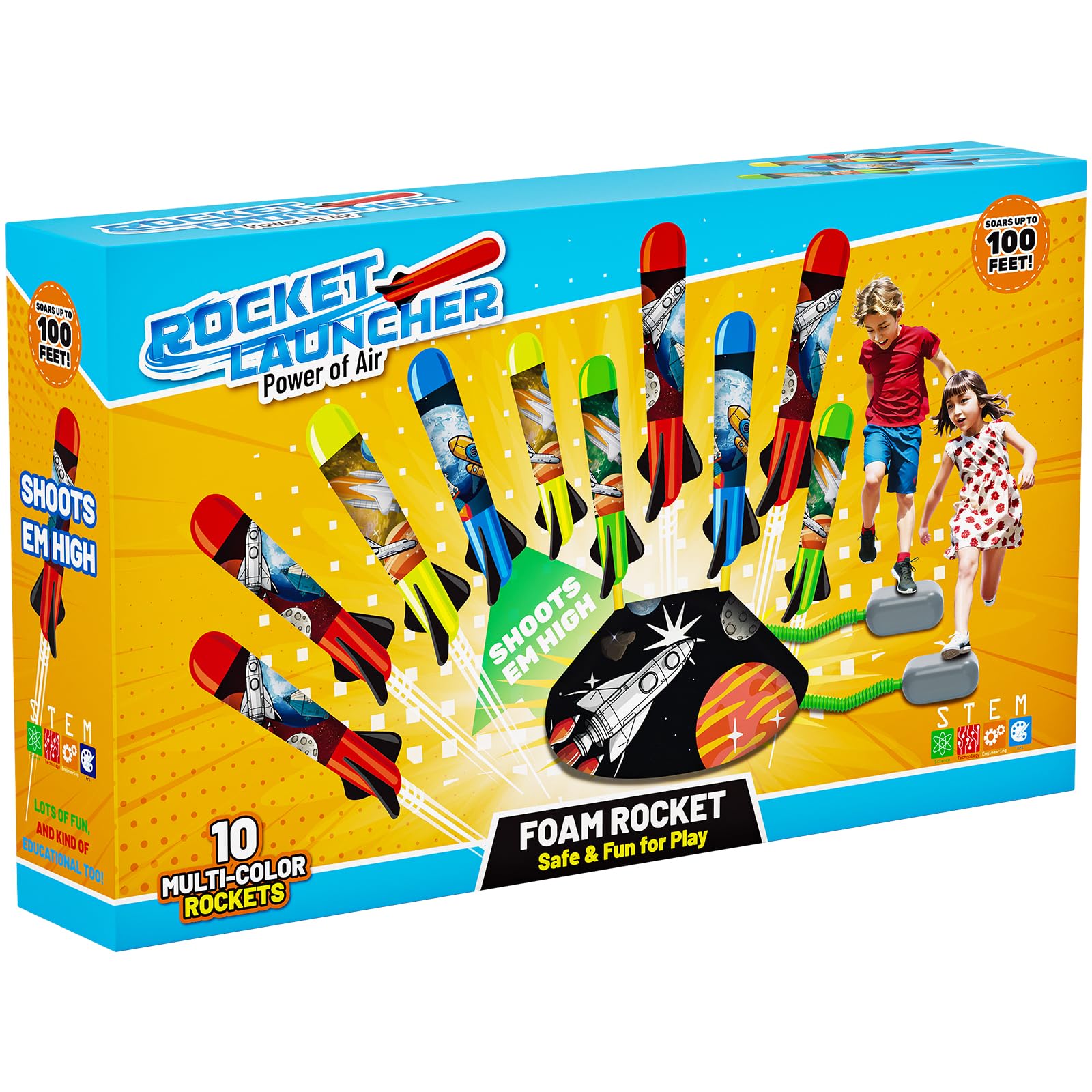 Multi-Color Rocket Launcher for Kids - Foam Blaster Set with 10 Rockets, Soars Up to 100 Feet - Birthday & Christmas Toys for Boys & Girls Age 3-12