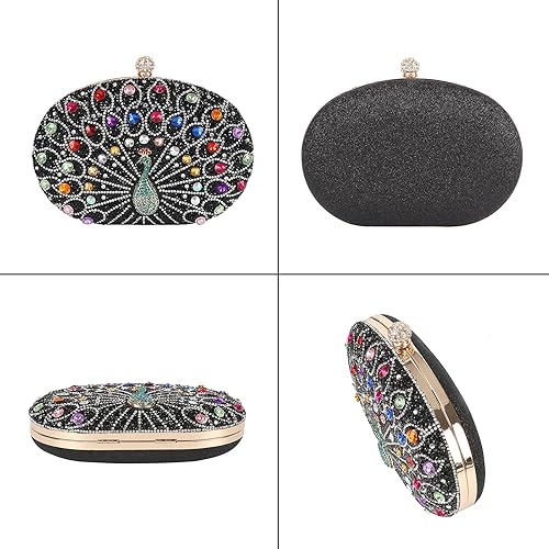 Miniatura 3 de COAIMANEY Bolso de mano para mujer, estilo vintage, con cuentas de diamantes de imitación de pavo real, hecho a mano, bolso cruzado de noche, para