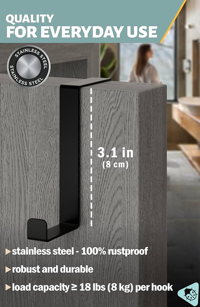 Menz Over Door Hanger - 10 Pcs. In Silver - Coat Hooks 3.6 Cm (1.4