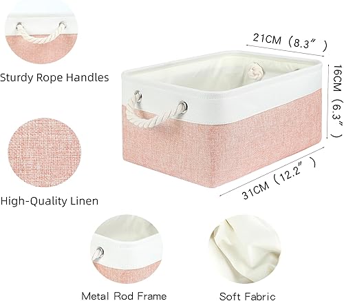 Miniatura 6 de Contenedores de almacenamiento con asas de algodón resistentes (paquete de 3), cestas de almacenamiento de tela para organizar uso para oficina y