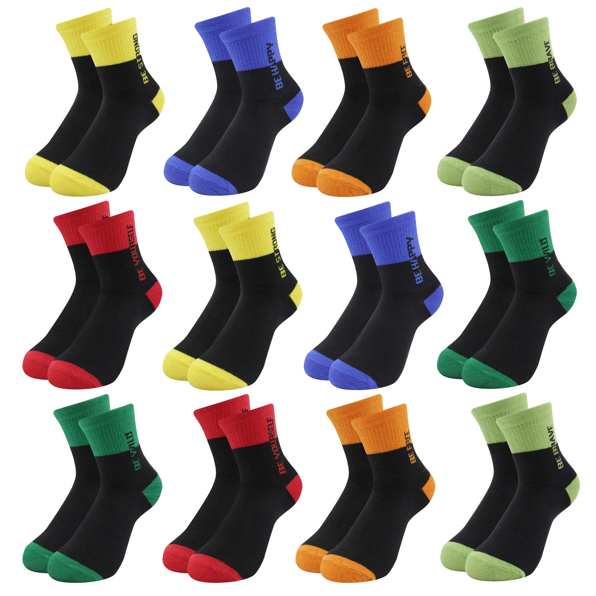 Uizuooy Socken Kinder Jungen Mädchen Sportsocken Fussball Baumwolle Unisex Bunte Socken Kompressions Kindersocken Atmungsaktiv Kinder Tennissocken 12 Paar