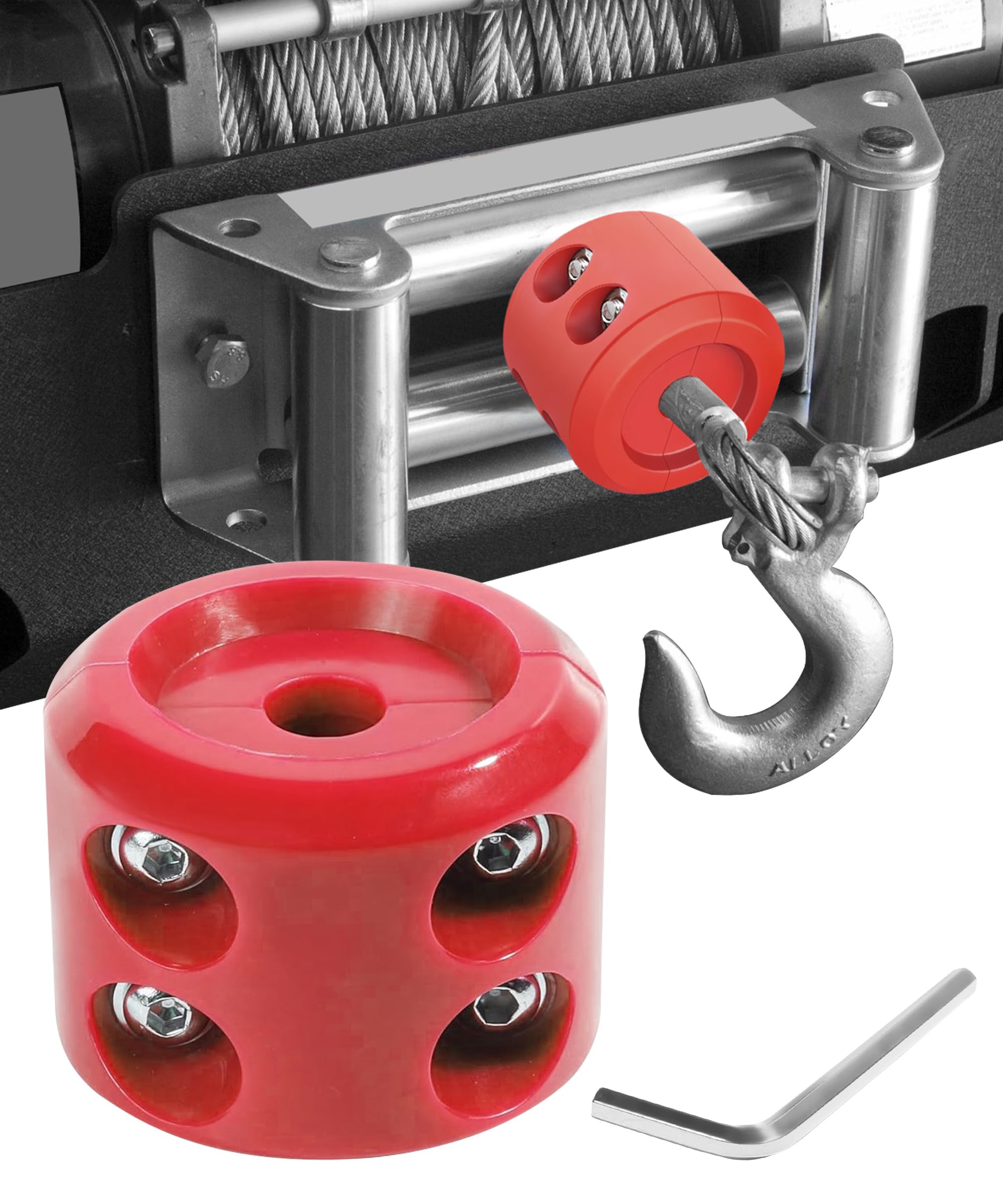 Winch Stopper,Car Accessories Winch Cable Stopper,Rubber Winch Stopper for Cable,Winch Cable Hook Rubber Stopper with Stainless Steel Screws and Nuts,Winch Cable Hook Stopper for ATV UTV (Red)