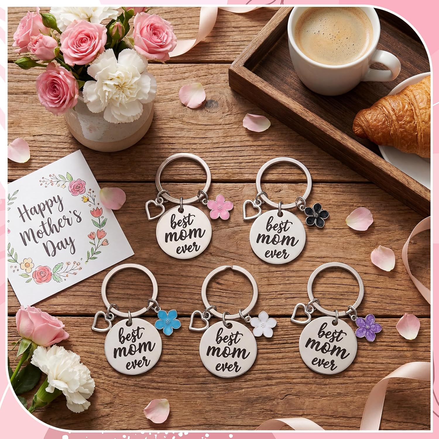 Kenning 20 Pcs Mother's Day Church Gifts Bulk Best Mom Ever God Bless Mothers Key Rings Keychains Bulk for Mom Gifts