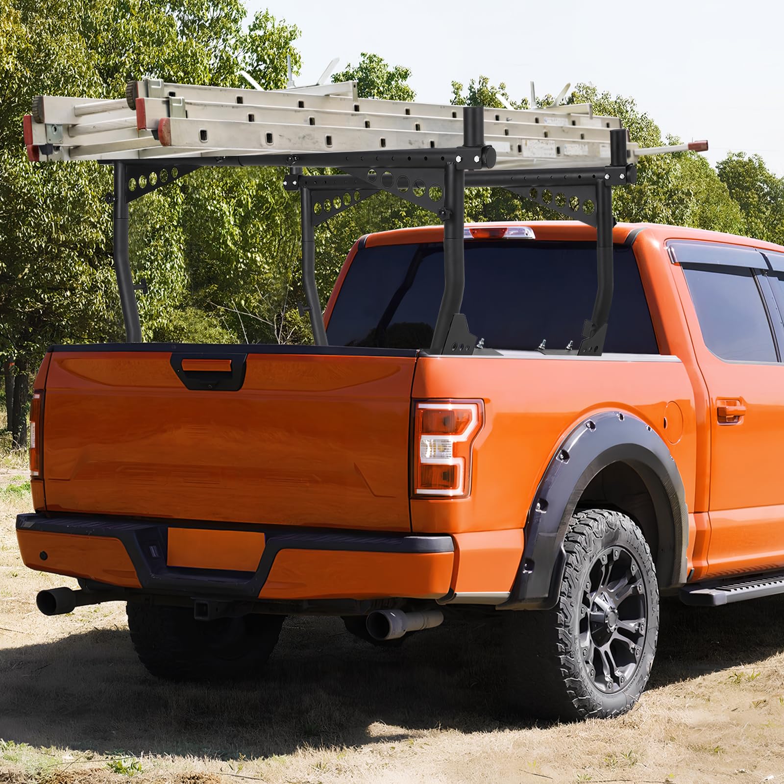 Universeller, ausziehbarer LKW-Leiterträger, 132–208 cm verstellbar, LKW-Träger Truck Rack,454kg Tragkraft,bohrfreier,robuster Pickup-Träger für Kajaks, Holz, Leitern, Surfbretter und Dachgepäck
