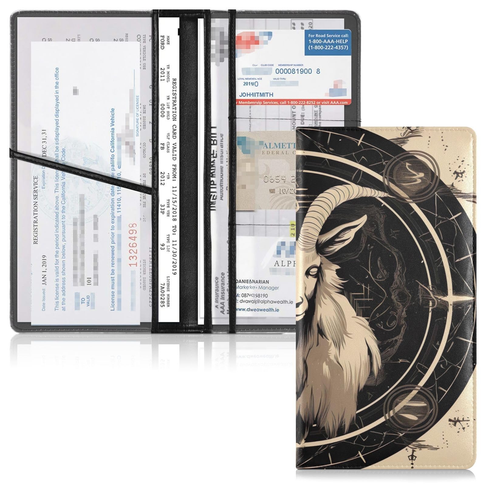 Burbuja Car Registration and Insurance Holder, Satanic Goat Leather Vehicle Glove Box Organizer Document Wallet Accessories Case
